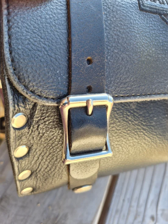 HARLEY-DAVIDSON VINTAGE BLACK LEATHER SADDLE HANDBAG - Picture 10 of 11